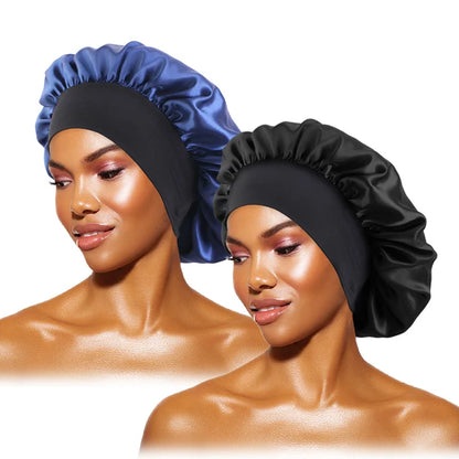 Bonnet de nuit en satin bleu et noir