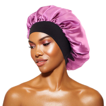 Bonnet de nuit en satin violet bande noir