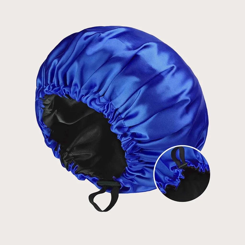 Bonnet en satin de nuit bleu