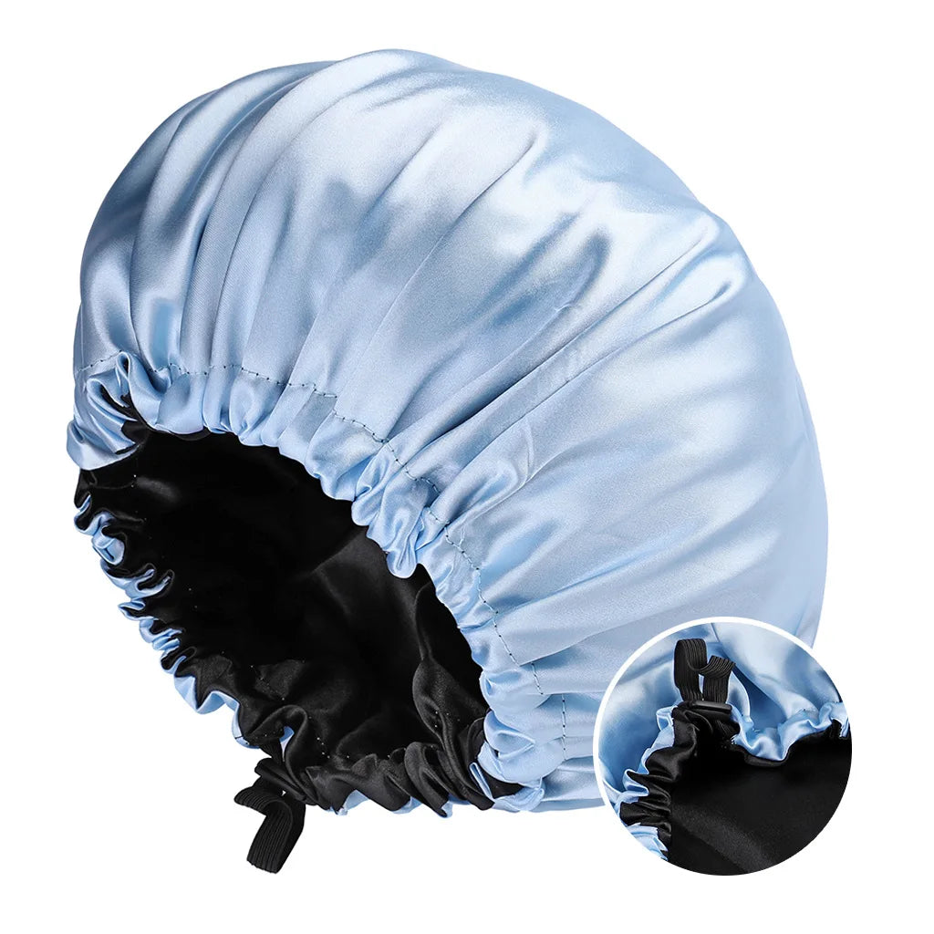 Bonnet en satin de nuit bleu ciel