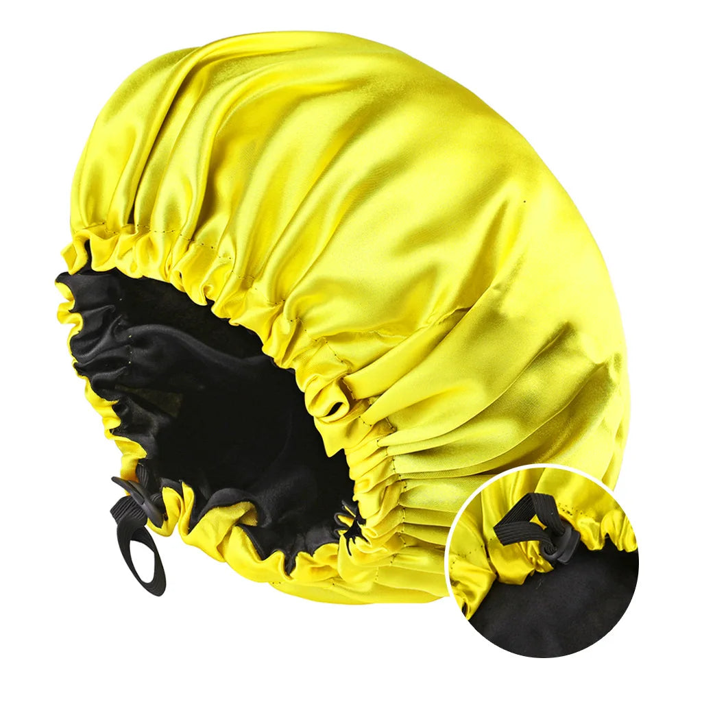Bonnet en satin de nuit jaune