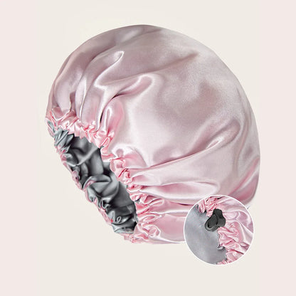 Bonnet en satin de nuit rose