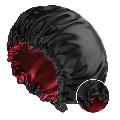 Bonnet en satin de nuit rouge noir