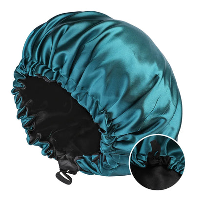 Bonnet en satin de nuit vert fonce
