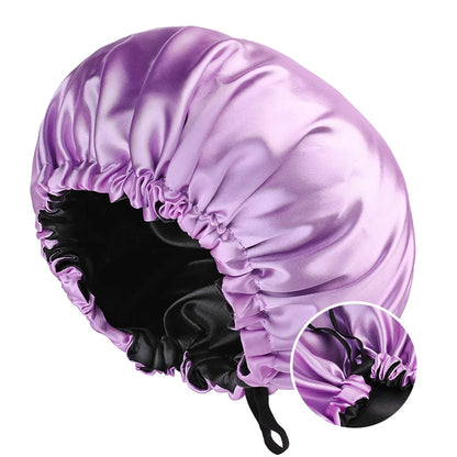 Bonnet en satin de nuit violet clair