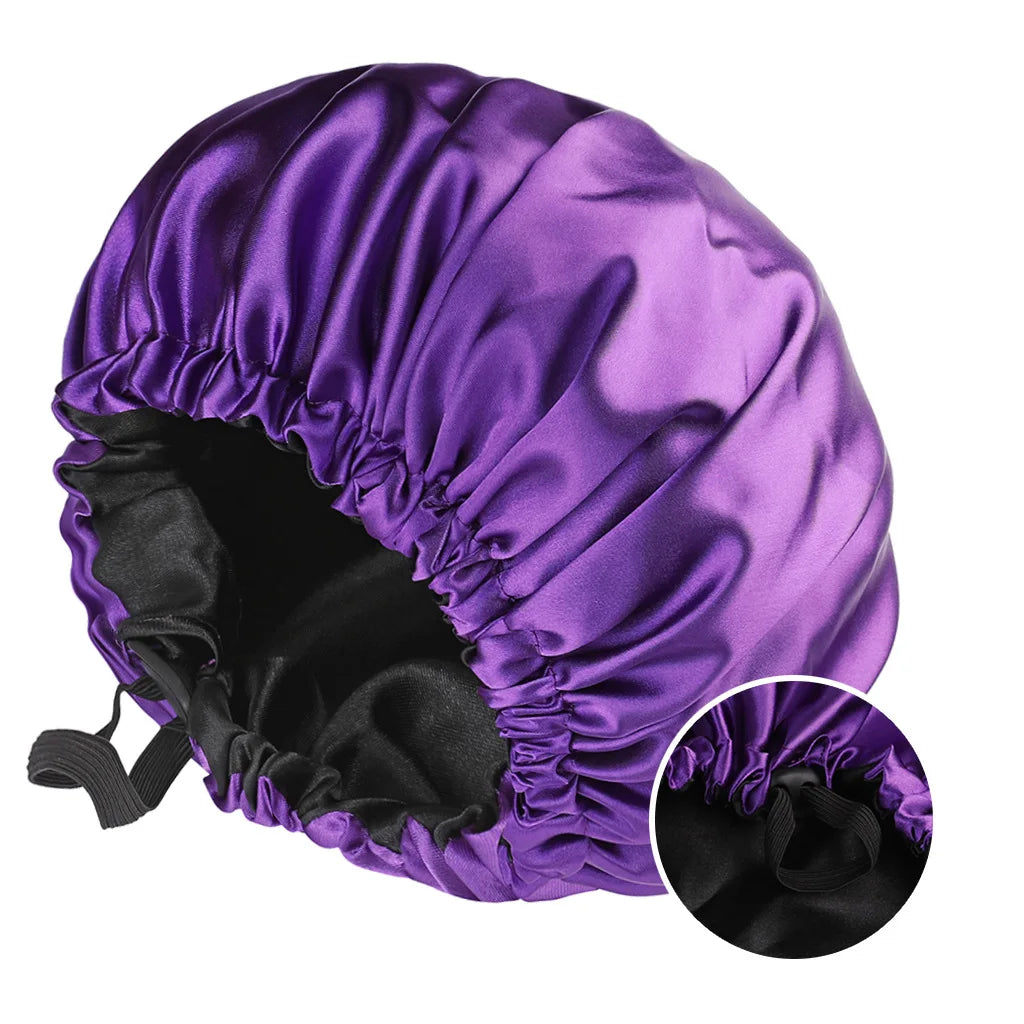 Bonnet en satin de nuit violet fonce