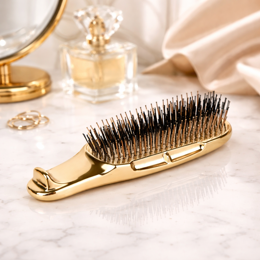 Brosse cheveux or ergonomique