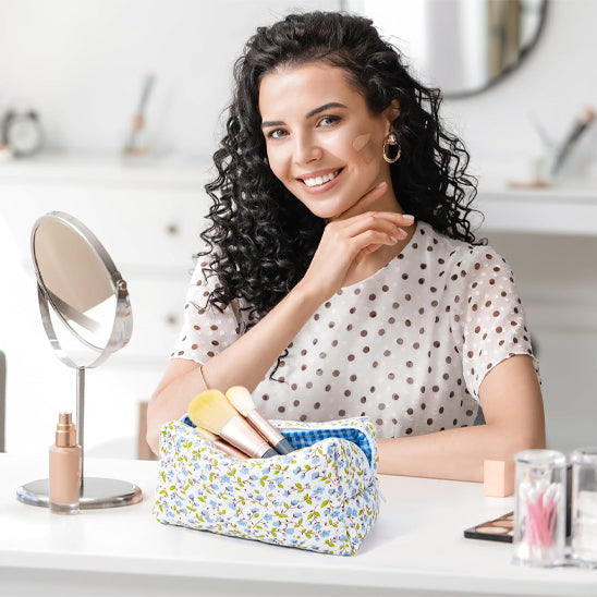 Trousse_maquillage fleur bleu